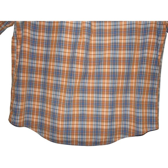 IZOD Shirt Mens XL Orange White Blue Plaid Button-Down Collar Heritage Tartan - Picture 10 of 12